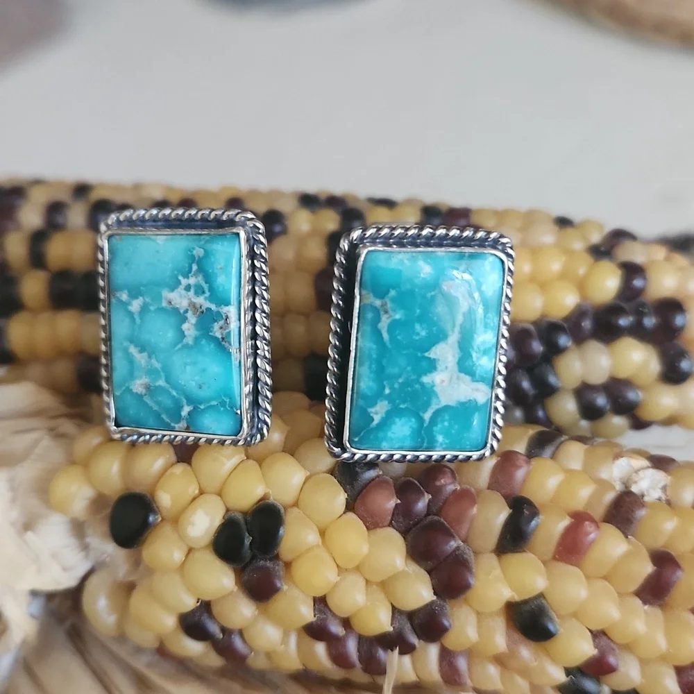 Rare NWOT Native American Handmade Whitewater Turquoise Men's Cufflinks 💙🖤🎁
